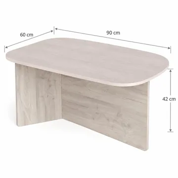 Vento Ovalt Soffbord 90x60 cm med Trä- och Vitlaserad Ek-utseende - Vit - Möbler - Bord & matgrupper - Soffbord