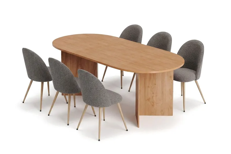 Vera Matgrupp 180 cm oval med 6 Nibe Plus Mastolar, Ek