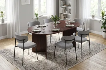 Vera Matgrupp oval 180 cm med 6 Lucy Matstolar - Valnöt - Möbler - Bord & matgrupper - Matgrupper