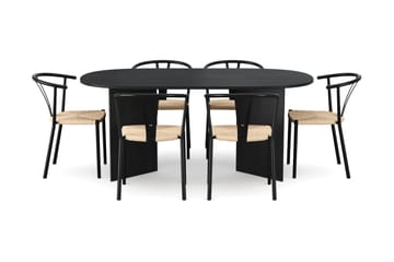 Vera Matgrupp rektangulärt 180 cm Svart med 6 Elysia Matstolar - Svartlaserad ek - Möbler - Bord & matgrupper - Matgrupper