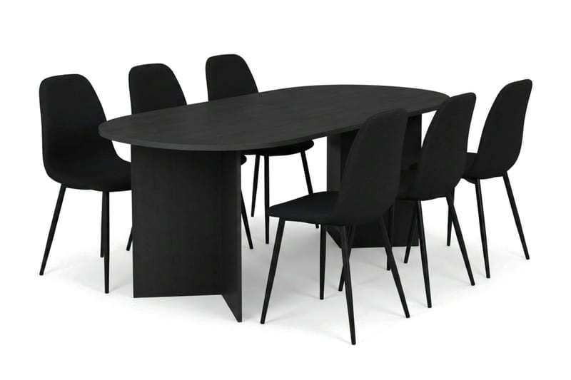 Vera Matgrupp rektangulärt 180 cm Svart med 6 Nibe Matstolar, Svartlaserad ek