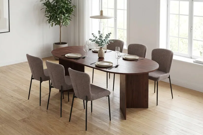 Vera Matgrupp rektangulärt 180 cm Valnöt med 6 Elsie Matstolar - Valnöt/Grå - Möbler - Bord & matgrupper - Matgrupper