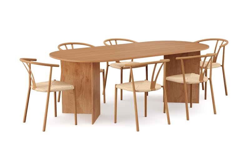 Vera Matgrupp rektangulärt 220 cm Ek med 6 Elysia Matstolar, Ek