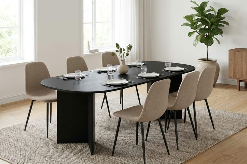Vera Matgrupp rektangulärt 220 cm Svart med 6 Nibe Matstolar - Svart - Möbler - Bord & matgrupper - Matgrupper