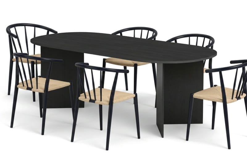 Vera Matgrupp rektangulärt 220 cm Svart med 6 Winston Matstolar - Svart - Möbler - Bord & matgrupper - Matgrupper