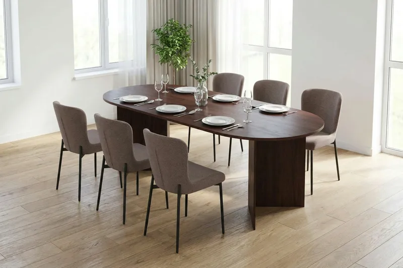 Vera Matgrupp rektangulärt 220 cm Valnöt med 6 Elsie Matstolar - Valnöt/Grå - Möbler - Bord & matgrupper - Matgrupper