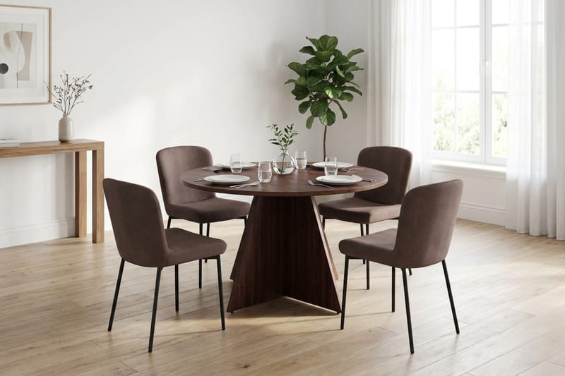 Vera Matgrupp runt 110 cm Valnöt med 4 Elsie Matstolar - Valnöt/Brun - Möbler - Bord & matgrupper - Matgrupper