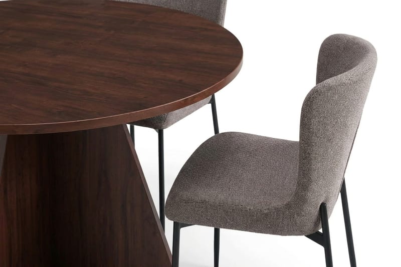 Vera Matgrupp runt 110 cm Valnöt med 4 Elsie Matstolar - Valnöt/Grå - Möbler - Bord & matgrupper - Matgrupper