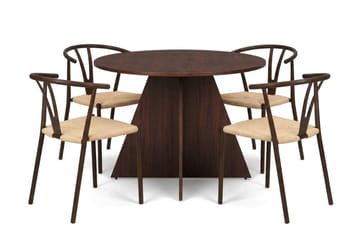 Vera Matgrupp runt 110 cm Valnöt med 4 Elysia Matstolar - Valnöt - Möbler - Bord & matgrupper - Matgrupper