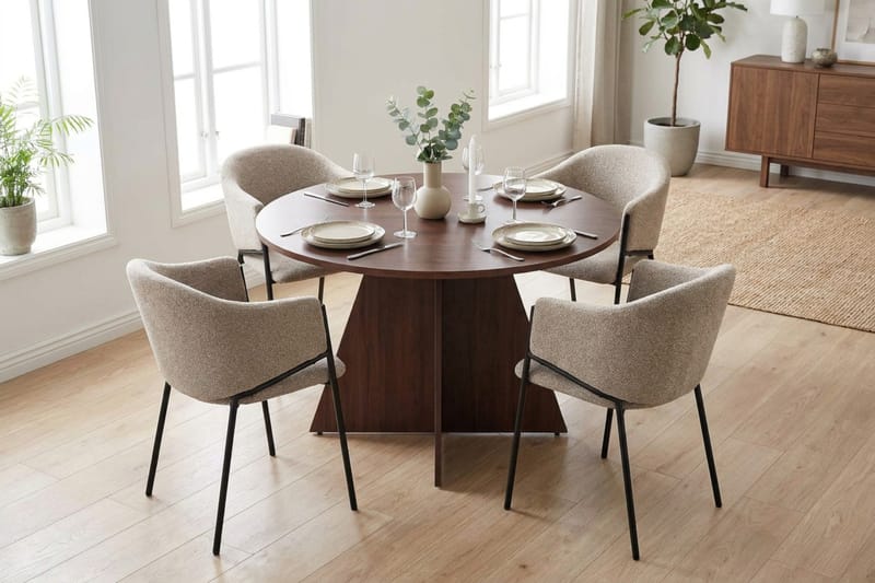 Vera Matgrupp runt 110 cm Valnöt med 4 Filip Matstolar - Valnöt - Möbler - Bord & matgrupper - Matgrupper