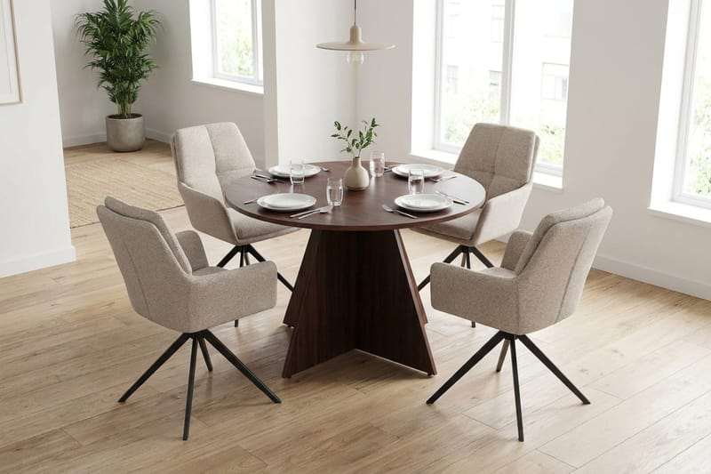 Vera Matgrupp runt 110 cm Valnöt med 4 Torsby Matstolar - Valnöt - Möbler - Bord & matgrupper - Matgrupper