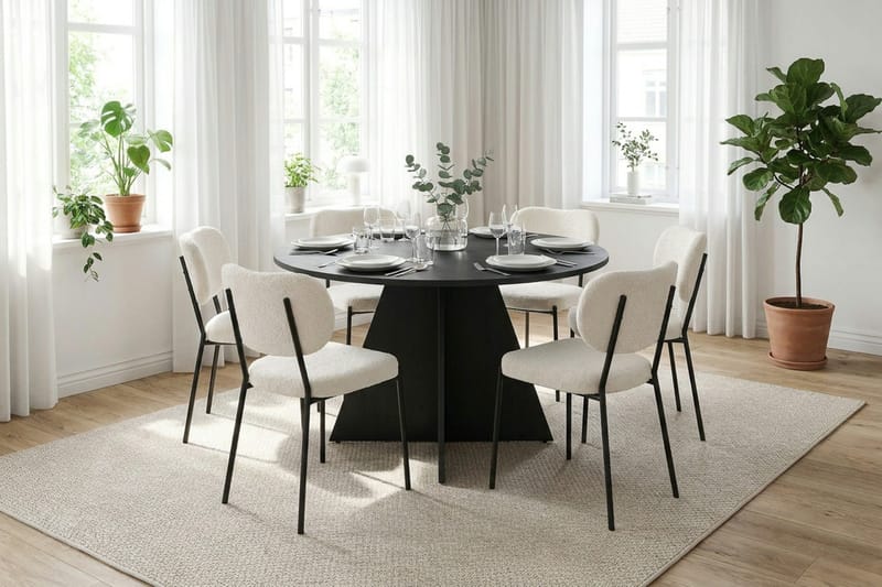 Vera Matgrupp runt 130 cm Svart med 6 Gemmiano Matstolar - Svart - Möbler - Bord & matgrupper - Matgrupper