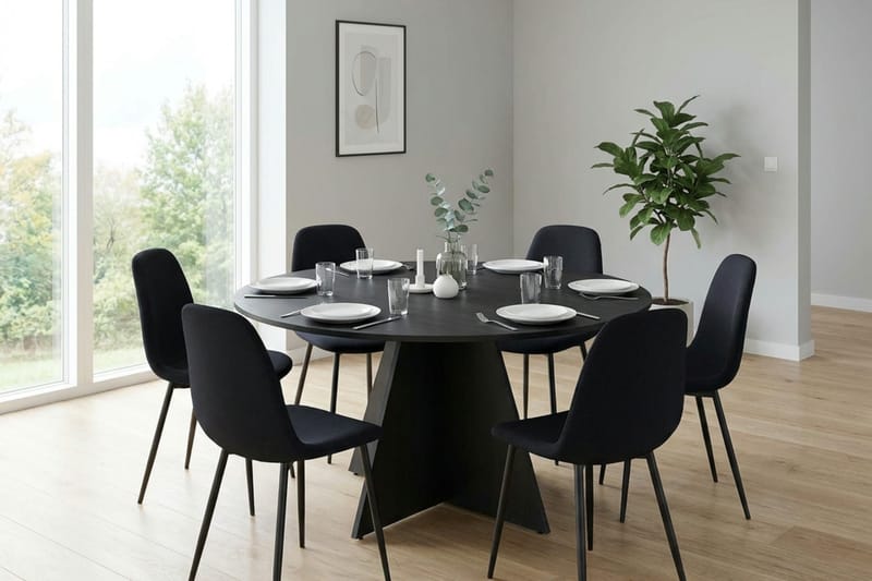 Vera Matgrupp runt 130 cm Svart med 6 Nibe Matstolar - Svart - Möbler - Bord & matgrupper - Matgrupper