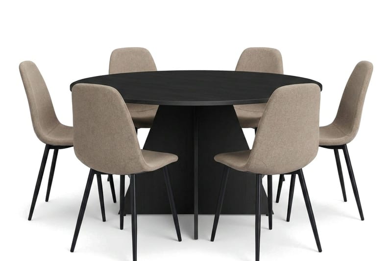 Vera Matgrupp runt 130 cm Svart med 6 Nibe Matstolar - Svart - Möbler - Bord & matgrupper - Matgrupper