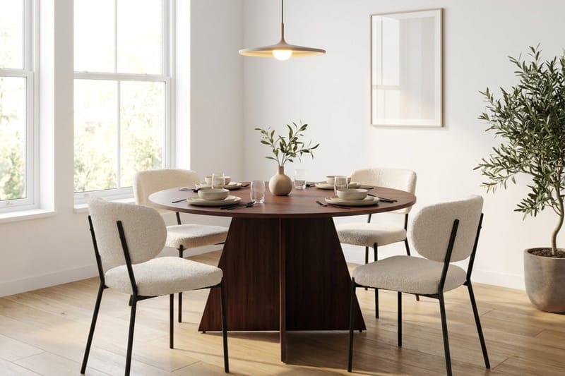 Vera Matgrupp runt 150 cm med 4 Gemmiano Matstolar - Valnöt - Möbler - Bord & matgrupper - Matgrupper