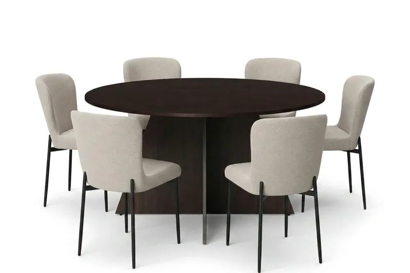 Vera Matgrupp runt 150 cm Rökt Ek med 6 Elsie Matstolar - Rökt ek/Beige - Möbler - Bord & matgrupper - Matgrupper