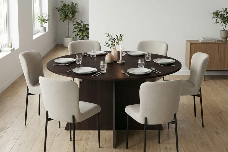 Vera Matgrupp runt 150 cm Rökt Ek med 6 Elsie Matstolar - Rökt ek/Beige - Möbler - Bord & matgrupper - Matgrupper