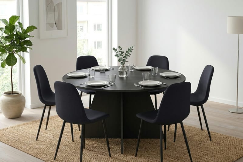 Vera Matgrupp runt 150 cm Svart med 6 Nibe Matstolar - Svart - Möbler - Bord & matgrupper - Matgrupper