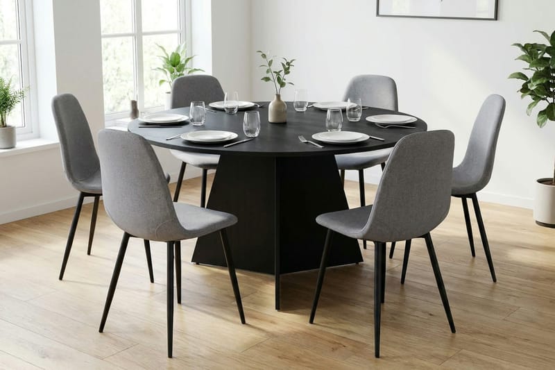 Vera Matgrupp runt 150 cm Svart med 6 Nibe Matstolar - Svart - Möbler - Bord & matgrupper - Matgrupper