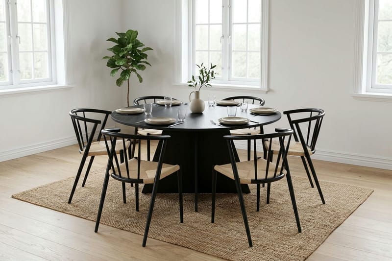 Vera Matgrupp runt 150 cm Svart med 6 Winston Matstolar - Svart - Möbler - Bord & matgrupper - Matgrupper