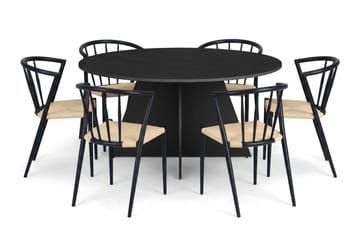 Vera Matgrupp runt 150 cm Svart med 6 Winston Matstolar - Svart - Möbler - Bord & matgrupper - Matgrupper