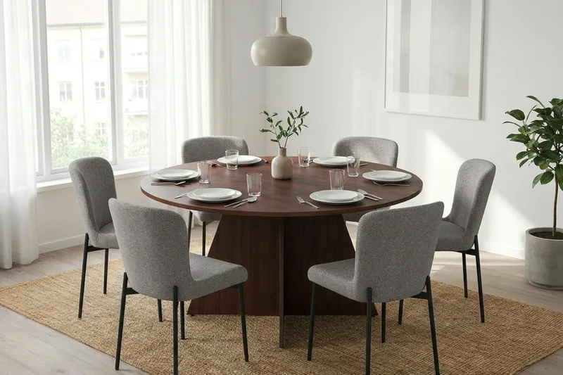 Vera Matgrupp runt 150 cm Valnöt med 6 Elsie Matstolar - Valnöt/Ljusgrå - Möbler - Bord & matgrupper - Matgrupper