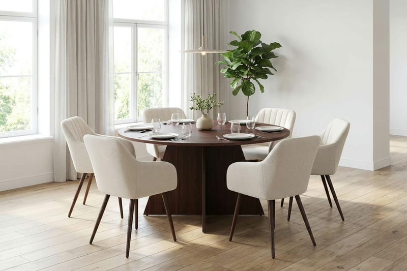 Vera Matgrupp runt 150 cm Valnöt med 6 Filippa Matstolar - Valnöt - Möbler - Bord & matgrupper - Matgrupper