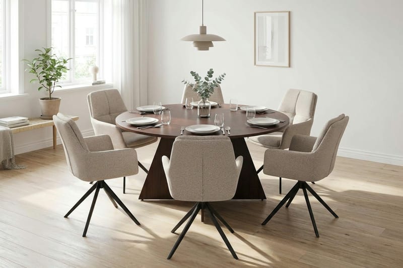 Vera Matgrupp runt 150 cm Valnöt med 6 Torsby Matstolar - Valnöt - Möbler - Bord & matgrupper - Matgrupper