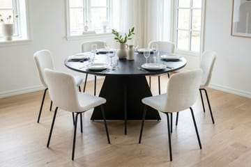 Vera Rund Matgrupp 130 cm – Matbord med 6 Katy Matstolar med Trä- och Svartlaserad Ek-utseende - Svart - Möbler - Bord & matgrupper - Matgrupper