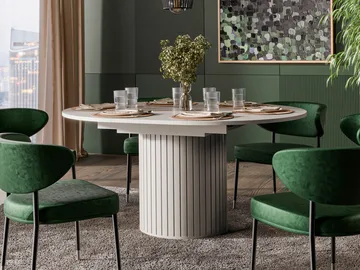 Veyricor Förlängningsbart Runt Matbord 120-160 cm i Målad MDF - Beige - Möbler - Bord & matgrupper - Matbord & köksbord