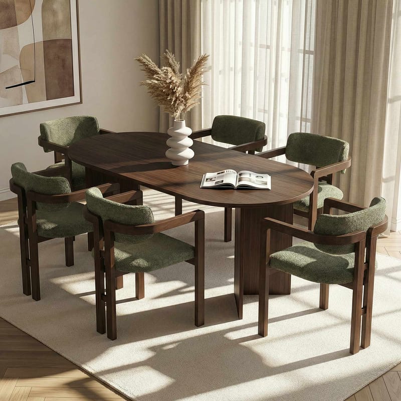 Vintar Matbord- och stolset 180x75x90 cm 7 delar - Milano Walnut, Dark Walnut, Green - Möbler - Bord & matgrupper - Matgrupper