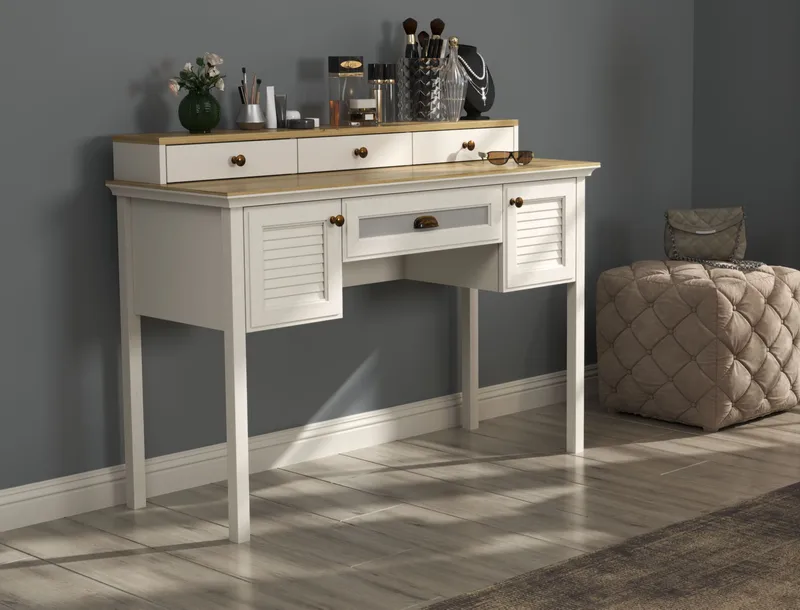 Virena Sminkbord 132 cm - Crème, ek, grå - Möbler - Bord & matgrupper - Sminkbord & toalettbord