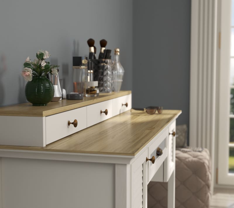 Virena Sminkbord 132 cm - Crème, ek, grå - Möbler - Bord & matgrupper - Sminkbord & toalettbord