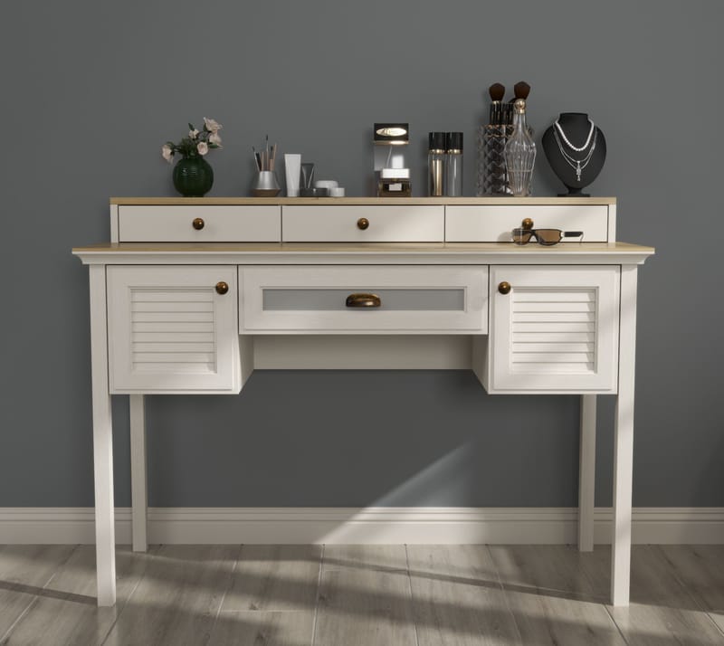 Virena Sminkbord 132 cm - Crème, ek, grå - Möbler - Bord & matgrupper - Sminkbord & toalettbord