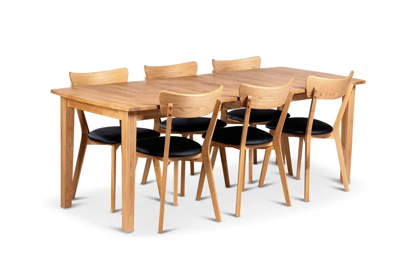 Visby Förlängningsbar Matgrupp 150-210 cm Ovalt med 6 Eksjö Stolar i massivt trä, undefined