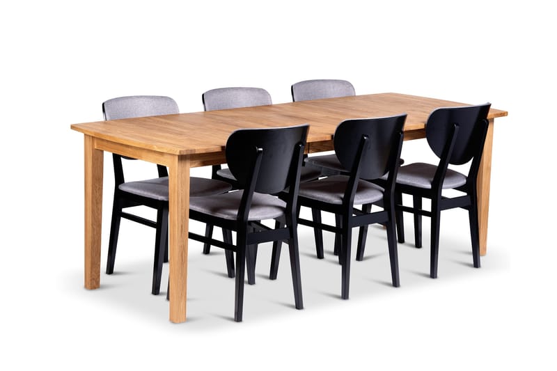 Visby Förlängningsbar Matgrupp 160-210 cm Ovalt med 6 Borgholm Stolar i massivt trä - Natur/Svart - Möbler - Bord & matgrupper - Matgrupper