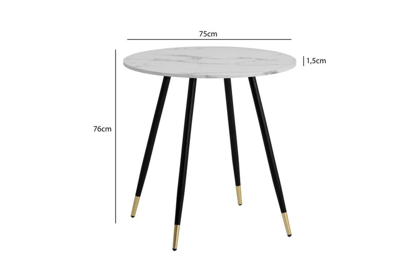 Wohnling Litet Runt Matbord 75 cm med Marmorutseende och Gyllene Ben - Vit - Möbler - Bord & matgrupper - Matbord & köksbord