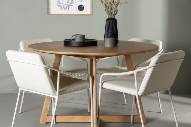 Yakidon Matgrupp 120 cm Rund med 4 Tvista stolar - Beige - Möbler - Bord & matgrupper - Matgrupper