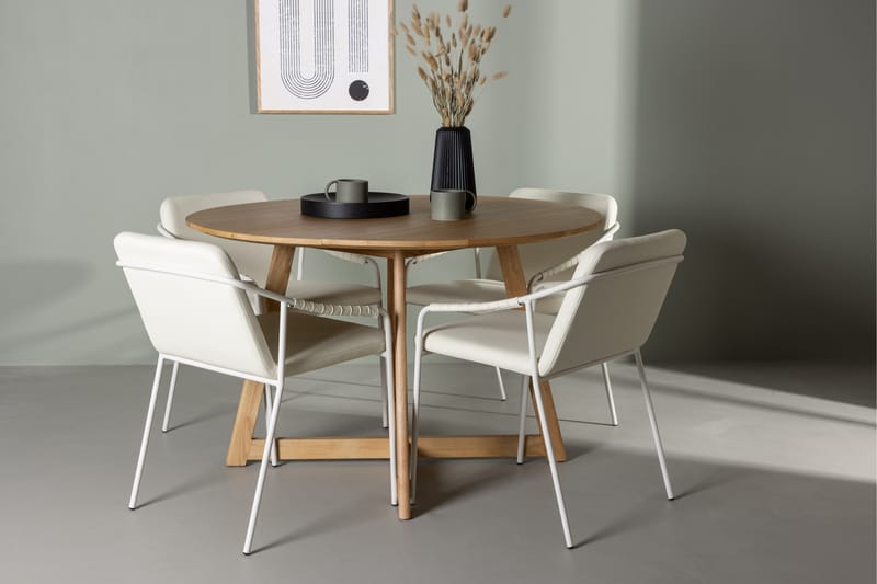 Yakidon Matgrupp 120 cm Rund med 4 Tvista stolar - Beige - Möbler - Bord & matgrupper - Matgrupper