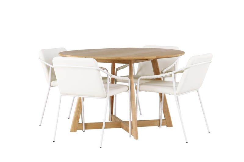 Yakidon Matgrupp 120 cm Rund med 4 Tvista stolar - Beige - Möbler - Bord & matgrupper - Matgrupper