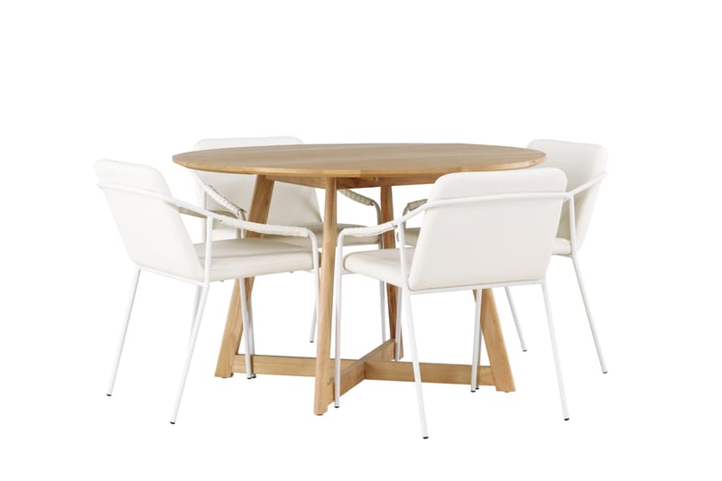 Yakidon Matgrupp 120 cm Rund med 4 Tvista stolar - Beige - Möbler - Bord & matgrupper - Matgrupper