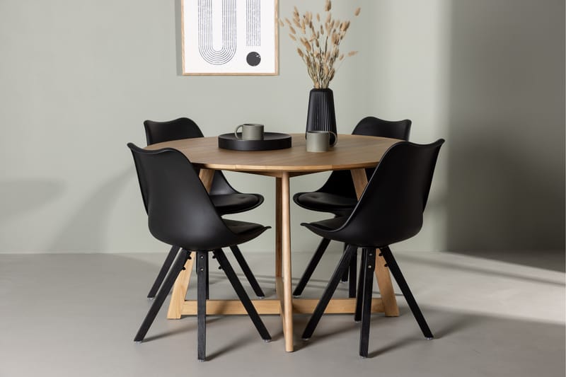 Yakidon Matgrupp 120 cm Rund med 4 Zeno stolar - Svart - Möbler - Bord & matgrupper - Matgrupper