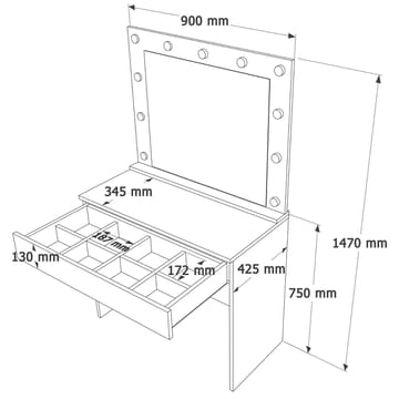 Yoren Sminkbord 80x147x42,5 cm - Vit - Möbler - Bord & matgrupper - Sminkbord & toalettbord