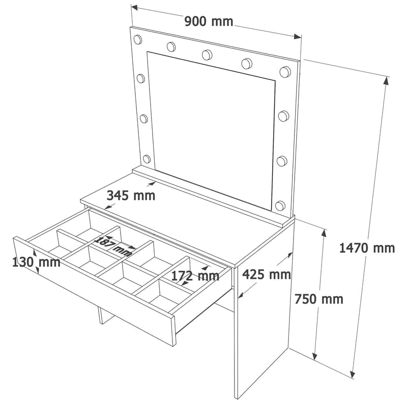 Yoren Sminkbord 80x147x42,5 cm - Vit - Möbler - Bord & matgrupper - Sminkbord & toalettbord