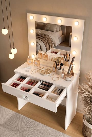 Yoren Sminkbord 80x147x42,5 cm - Vit - Möbler - Bord & matgrupper - Sminkbord & toalettbord