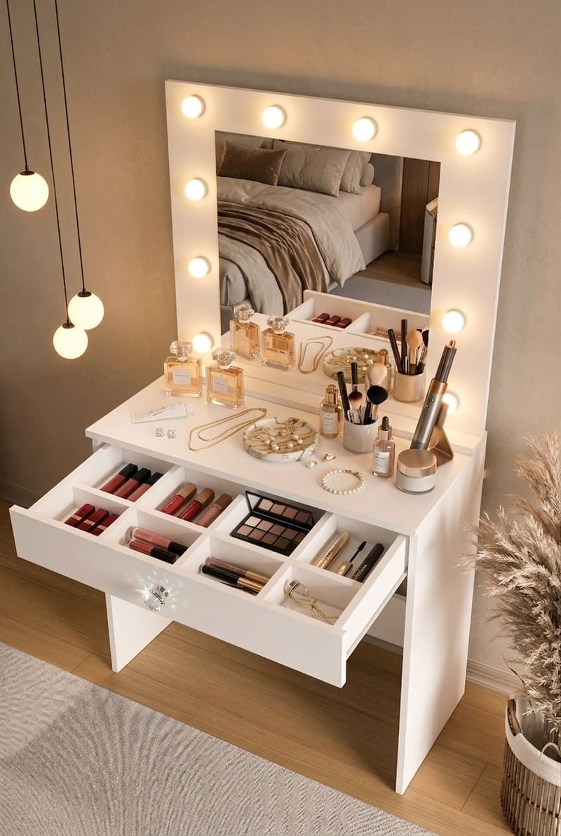Yoren Sminkbord 80x147x42,5 cm - Vit - Möbler - Bord & matgrupper - Sminkbord & toalettbord
