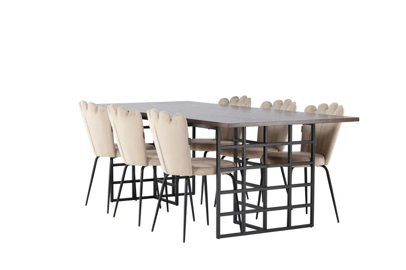 Ystad Matgrupp 220 cm Rektangulär med 6 Limhamn stolar - Beige - Möbler - Bord & matgrupper - Matgrupper