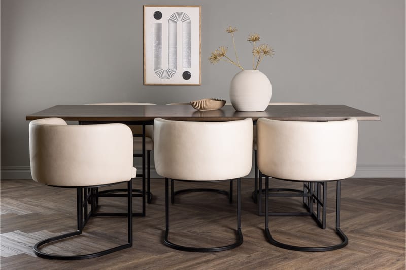 Ystad Matgrupp 220 cm Rektangulär med 6 Simrishman stolar - Beige - Möbler - Bord & matgrupper - Matgrupper
