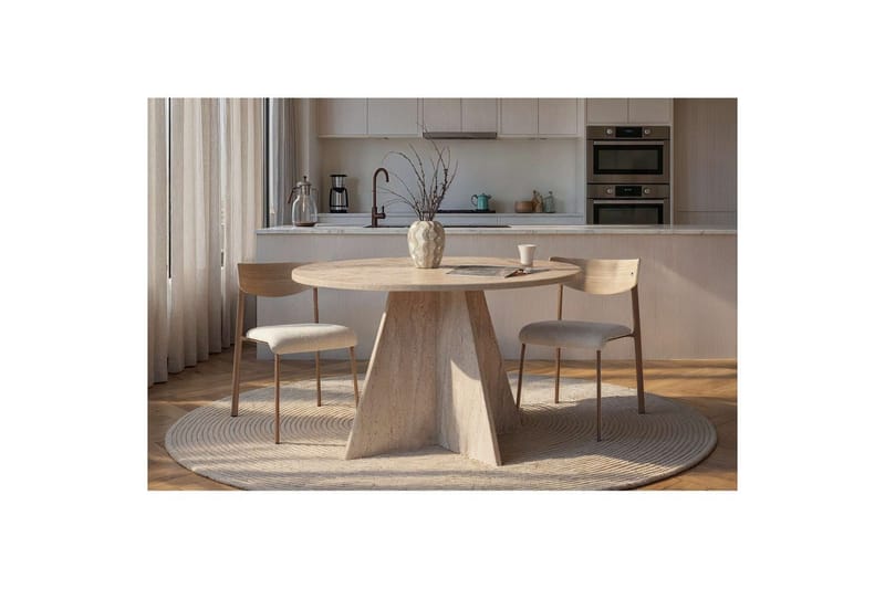 Zalen Runt Matbord 120 cm med Valnöts- och Travertinutseende - Beige - Möbler - Bord & matgrupper - Matbord & köksbord
