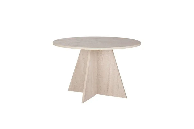 Zalen Runt Matbord 120 cm med Valnöts- och Travertinutseende, Beige
